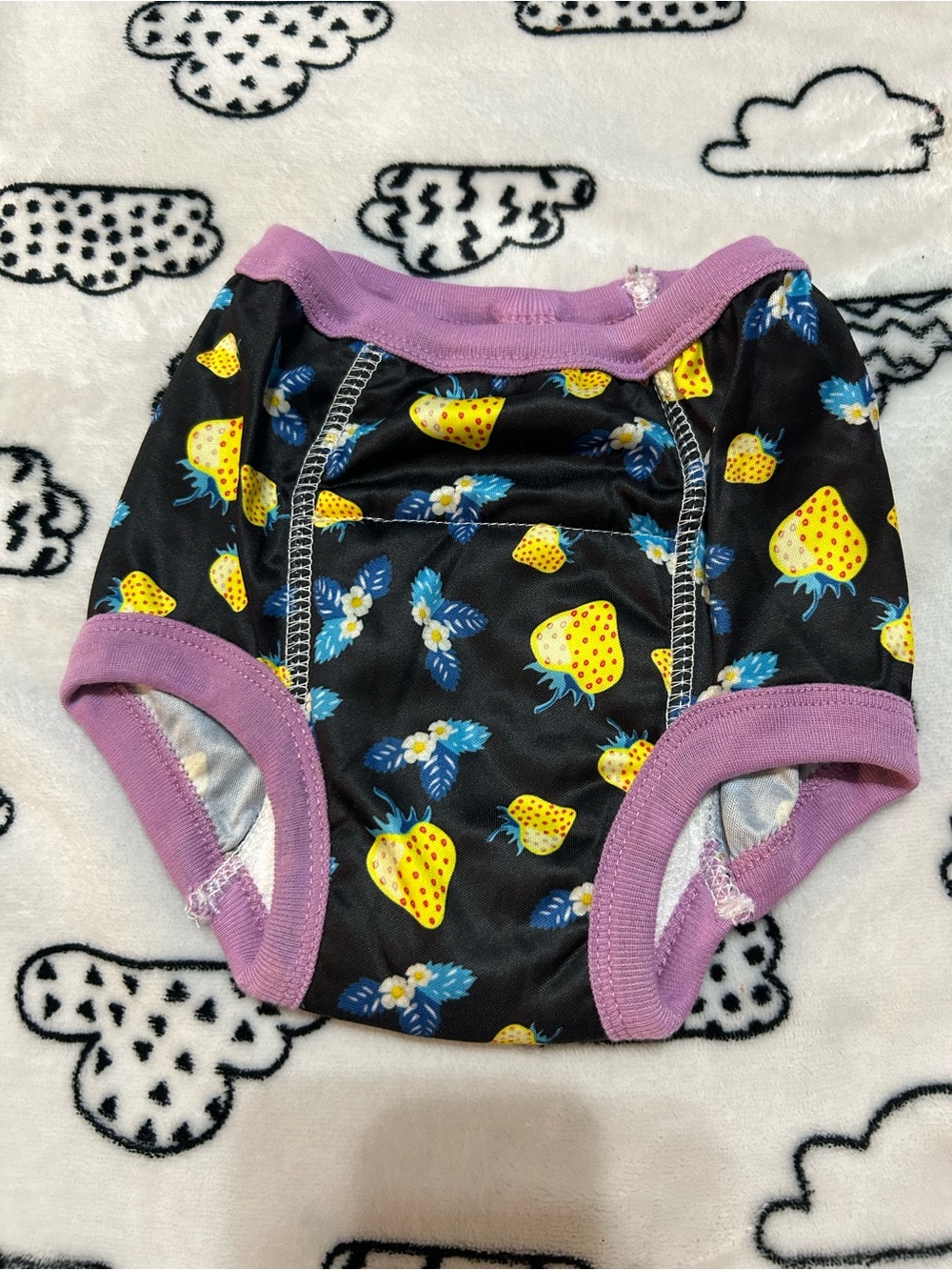 Kids Black Strawberry Print Potty Training Pants with Purple Trim